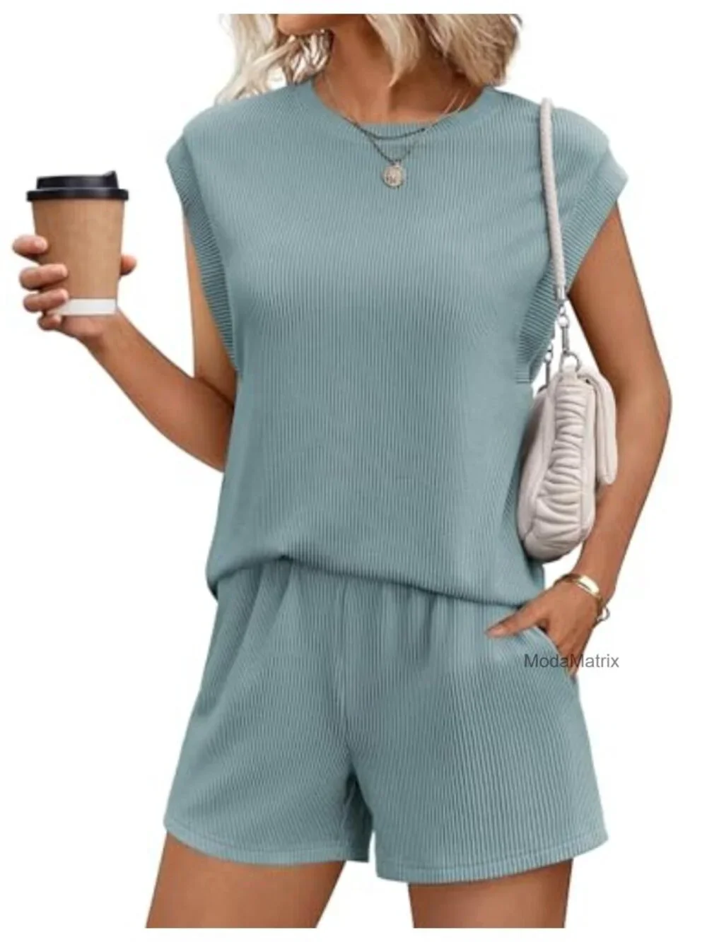 Women's 2 Piece Lounge Shorts Set Cap Sleeve Crewneck Knit Matching Outfit